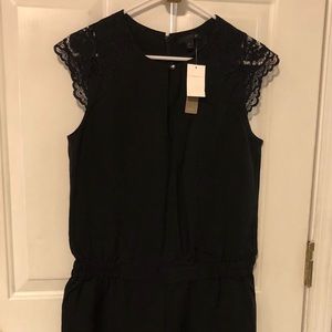 J. CREW BLACK DRAPEY JUMPSUIT WITH LACE SLEEVES.